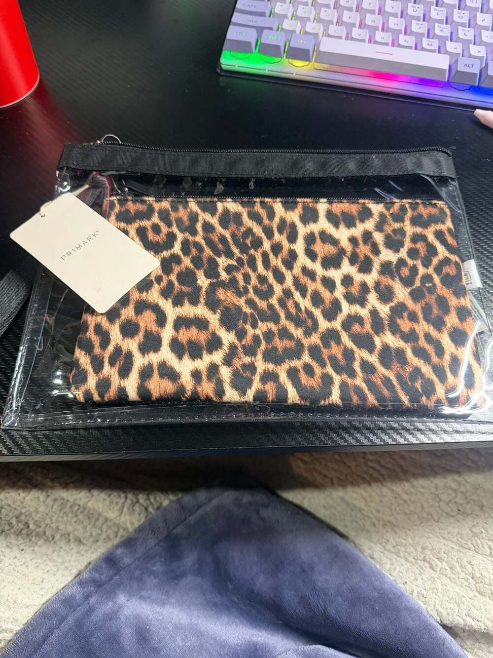Primark Clear Cosmetic Bag Set with Leopard Print and Black Pouches